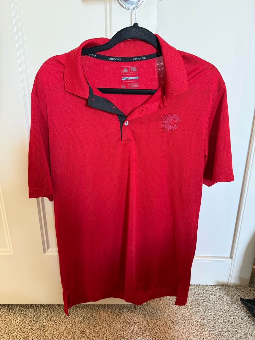 Calgary flames adidas Red Short Sleeve ClimaCool Polo